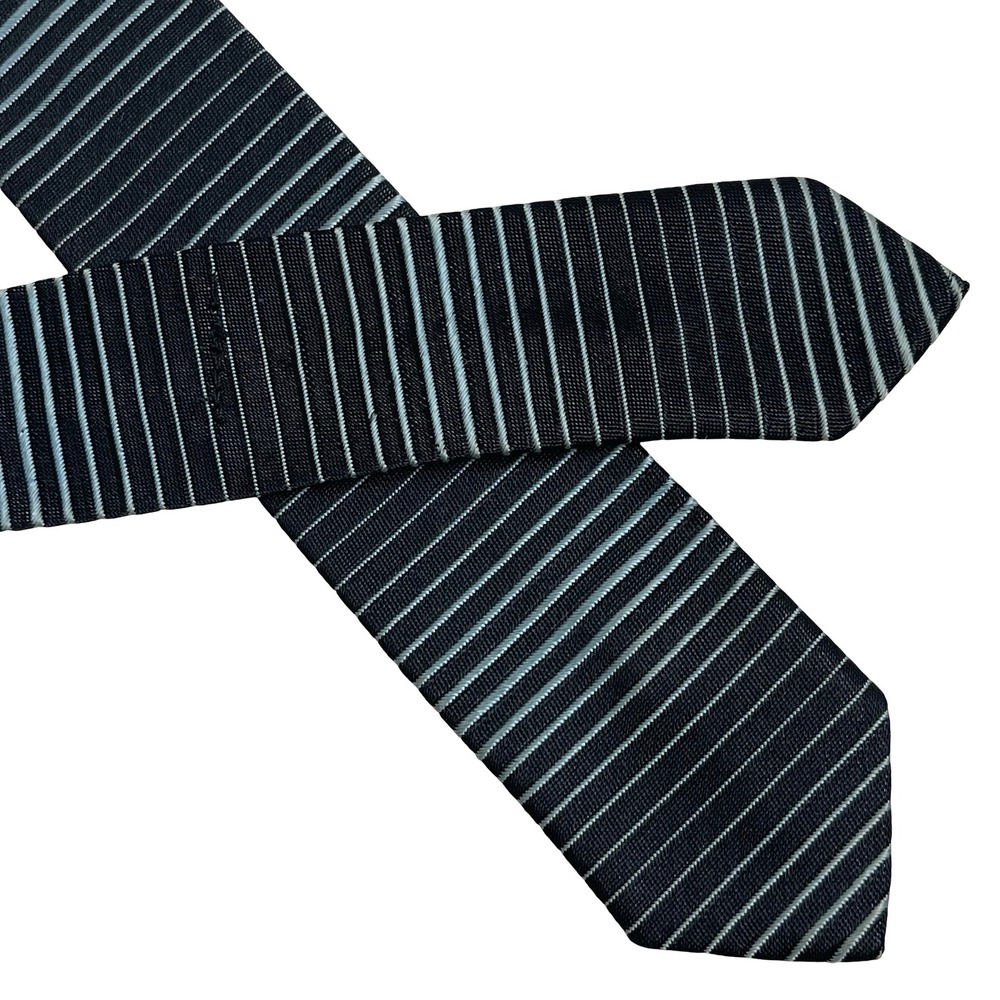 Richman Brothers Skinny Tie Men Black Blue Stripe Vintage Rayon Blend 60s Mod
